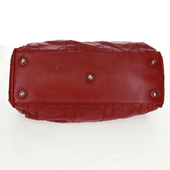 Christian Dior Canage Chain Shoulder Bag Leather Red Silver Auth 166291