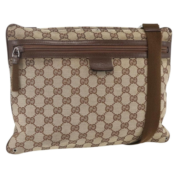 GUCCI GG Canvas Shoulder Bag Beige Silver 90476 Auth 166293