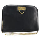 Salvatore Ferragamo Gancini Chain Shoulder Bag Leather Black Gold Auth 166295-1