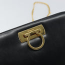 Salvatore Ferragamo Gancini Chain Shoulder Bag Leather Black Gold Auth 166295-17
