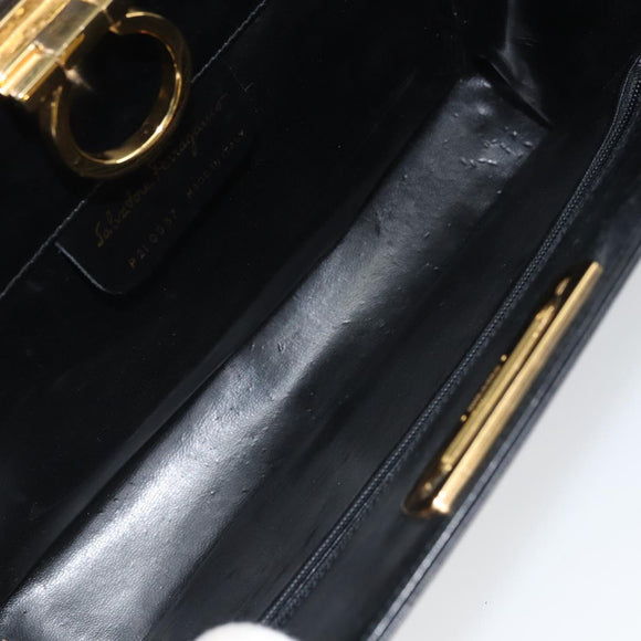Salvatore Ferragamo Gancini Chain Shoulder Bag Leather Black Gold Auth 166295