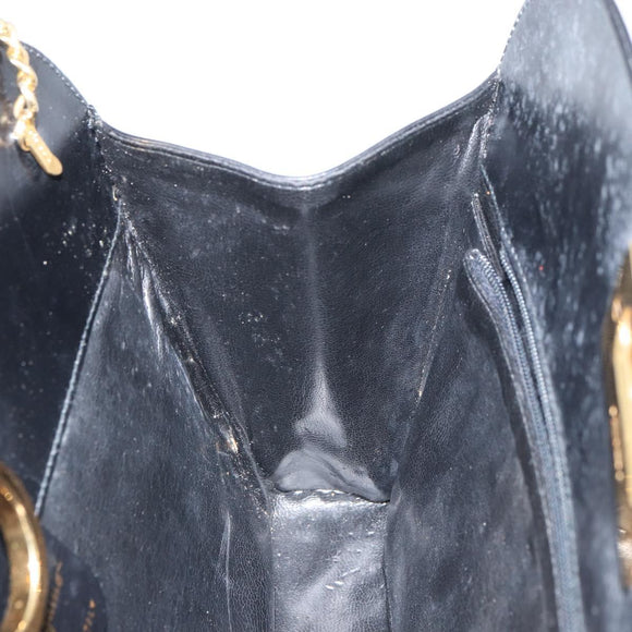 Salvatore Ferragamo Gancini Chain Shoulder Bag Leather Black Gold Auth 166295