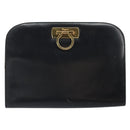 Salvatore Ferragamo Gancini Chain Shoulder Bag Leather Black Gold Auth 166295-13