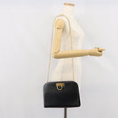 Salvatore Ferragamo Gancini Chain Shoulder Bag Leather Black Gold Auth 166295-20
