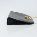 Salvatore Ferragamo Gancini Chain Shoulder Bag Leather Black Gold Auth 166295-3