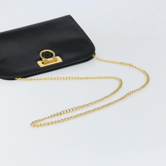 Salvatore Ferragamo Gancini Chain Shoulder Bag Leather Black Gold Auth 166295