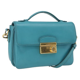 PRADA Hand Bag Safiano leather 2way Light Blue Gold Auth 166296