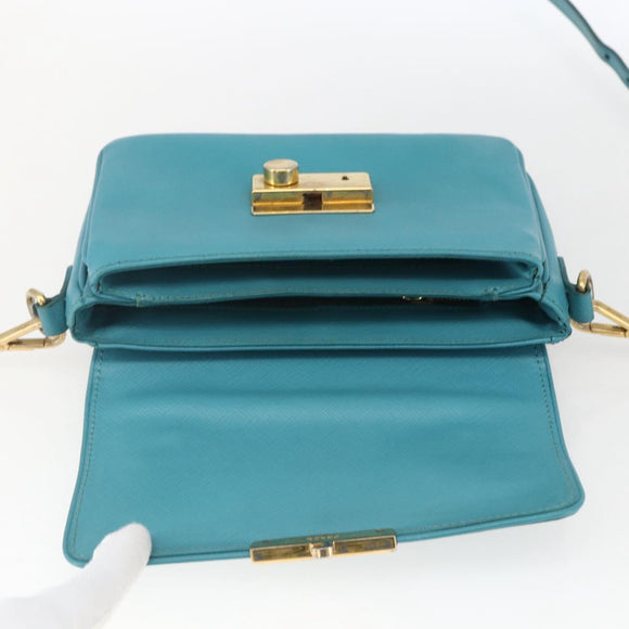 PRADA Hand Bag Safiano leather 2way Light Blue Gold Auth 166296