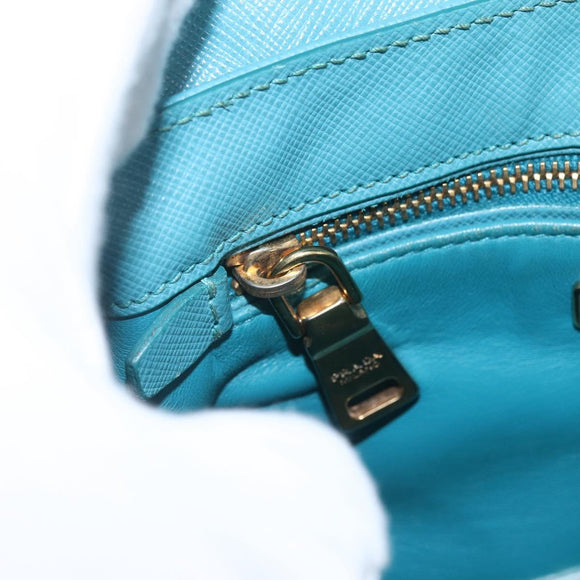 PRADA Hand Bag Safiano leather 2way Light Blue Gold Auth 166296