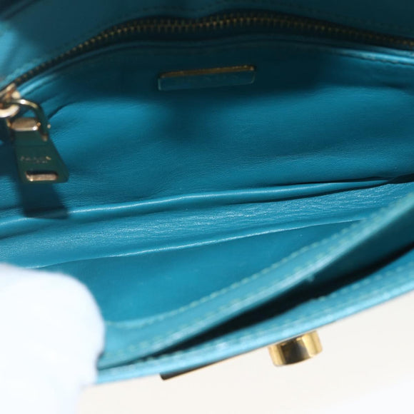 PRADA Hand Bag Safiano leather 2way Light Blue Gold Auth 166296