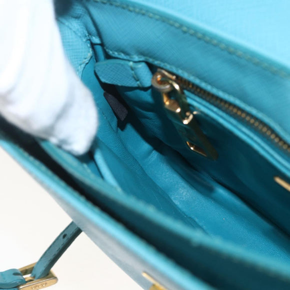 PRADA Hand Bag Safiano leather 2way Light Blue Gold Auth 166296