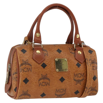 MCM Vicetos Logogram Mini Boston Bag PVC Leather 2way Brown Gold Auth 166299
