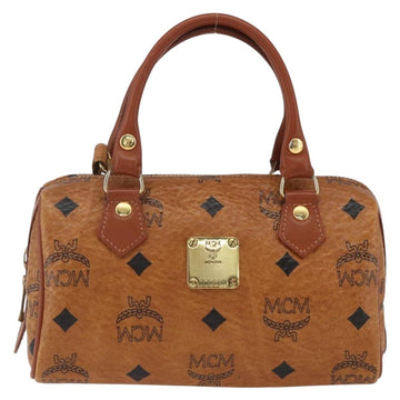 MCM Vicetos Logogram Mini Boston Bag PVC Leather 2way Brown Gold Auth 166299 - 0