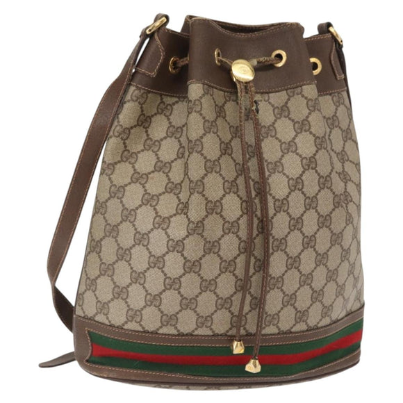 GUCCI GG Supreme Web Sherry Line Bag PVC Beige Gold 164 02 085 Auth 166308