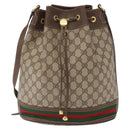 GUCCI GG Supreme Web Sherry Line Bag PVC Beige Gold 164 02 085 Auth 166308-13