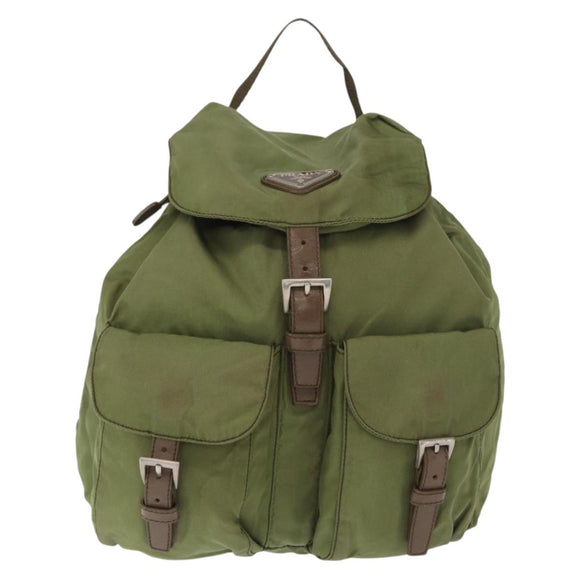 PRADA Backpack Nylon Green Silver Auth 166315