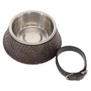 BOTTEGAVENETA Food Bowl And Collar set Dog Leash Leather Brown Auth 166322-1