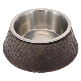 BOTTEGAVENETA Food Bowl And Collar set Dog Leash Leather Brown Auth 166322 - 0