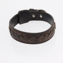 BOTTEGAVENETA Food Bowl And Collar set Dog Leash Leather Brown Auth 166322-21