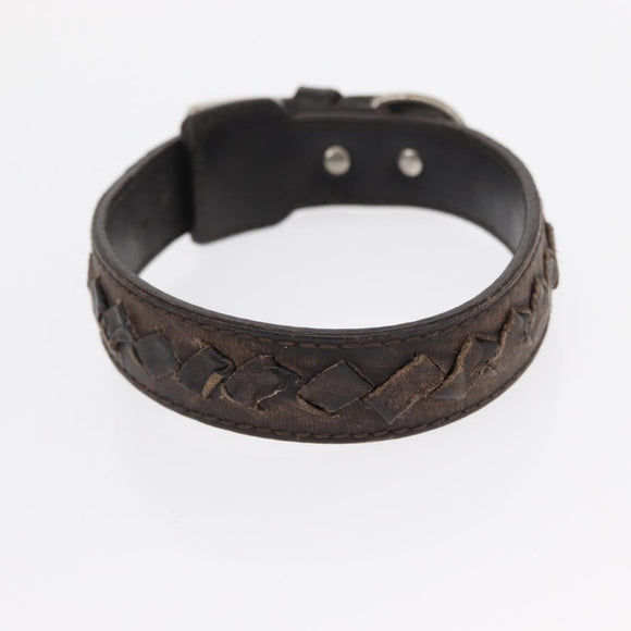 BOTTEGAVENETA Food Bowl And Collar set Dog Leash Leather Brown Auth 166322