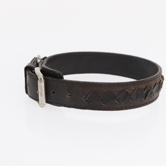 BOTTEGAVENETA Food Bowl And Collar set Dog Leash Leather Brown Auth 166322