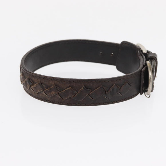 BOTTEGAVENETA Food Bowl And Collar set Dog Leash Leather Brown Auth 166322