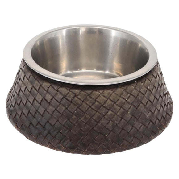 BOTTEGAVENETA Food Bowl And Collar set Dog Leash Leather Brown Auth 166322