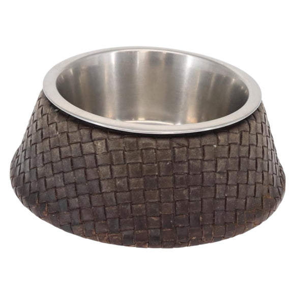 BOTTEGAVENETA Food Bowl And Collar set Dog Leash Leather Brown Auth 166322