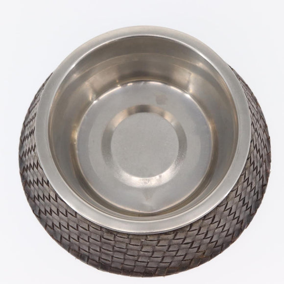 BOTTEGAVENETA Food Bowl And Collar set Dog Leash Leather Brown Auth 166322