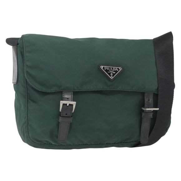 PRADA Shoulder Bag Nylon Green Silver Auth 166324