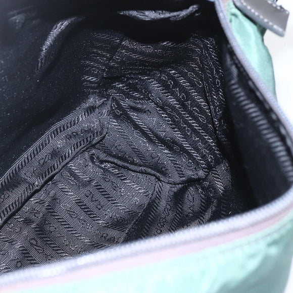 PRADA Shoulder Bag Nylon Green Silver Auth 166324