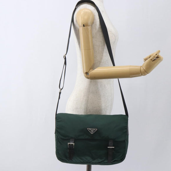 PRADA Shoulder Bag Nylon Green Silver Auth 166324