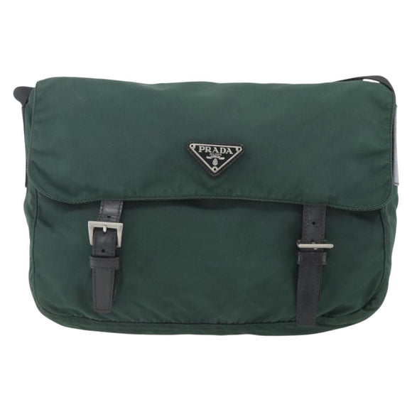 PRADA Shoulder Bag Nylon Green Silver Auth 166324