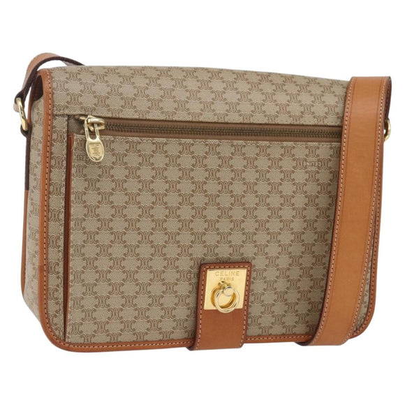 CELINE Macadam Canvas Shoulder Bag PVC Beige Gold Auth 166326