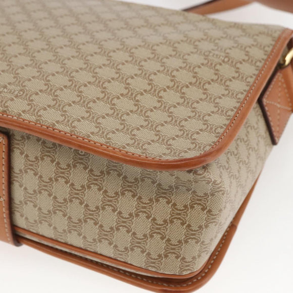 CELINE Macadam Canvas Shoulder Bag PVC Beige Gold Auth 166326