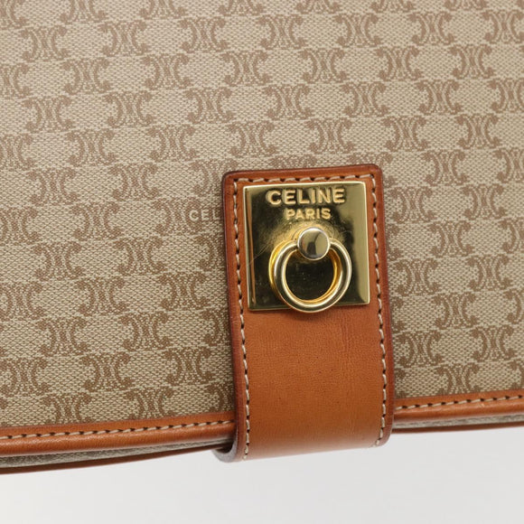 CELINE Macadam Canvas Shoulder Bag PVC Beige Gold Auth 166326