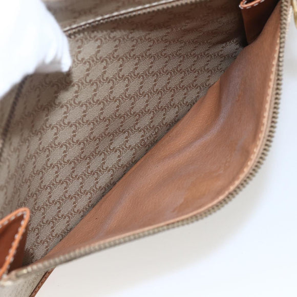 CELINE Macadam Canvas Shoulder Bag PVC Beige Gold Auth 166326