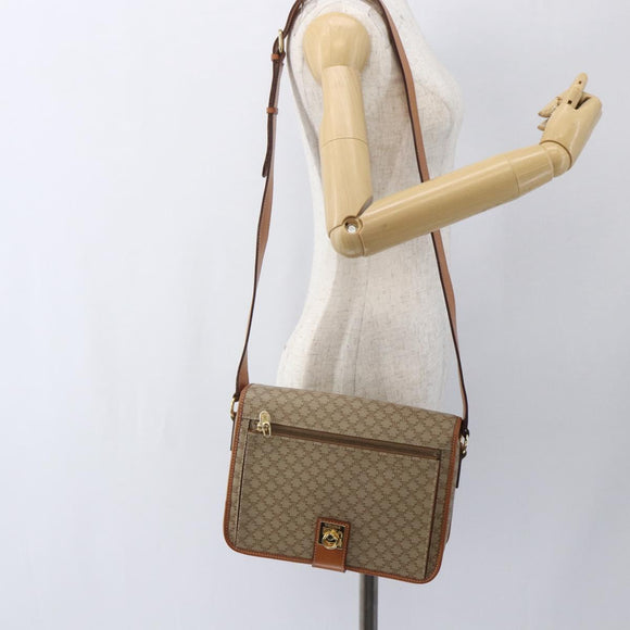 CELINE Macadam Canvas Shoulder Bag PVC Beige Gold Auth 166326