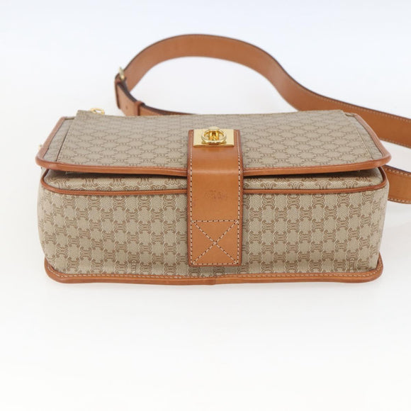 CELINE Macadam Canvas Shoulder Bag PVC Beige Gold Auth 166326