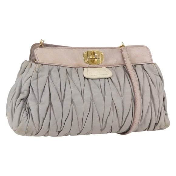 Miu Miu Matelasse Shoulder Bag Leather Gray Gold Auth 166328