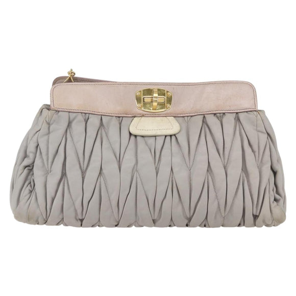 Miu Miu Matelasse Shoulder Bag Leather Gray Gold Auth 166328