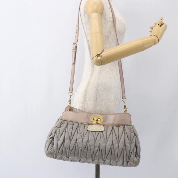 Miu Miu Matelasse Shoulder Bag Leather Gray Gold Auth 166328