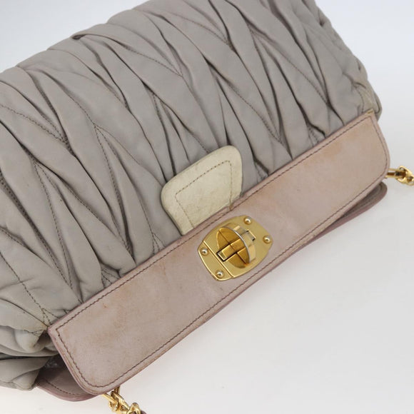 Miu Miu Matelasse Shoulder Bag Leather Gray Gold Auth 166328