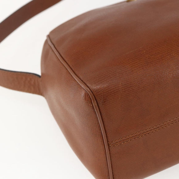 CELINE Circle Shoulder Bag Leather Brown Gold Auth 166332