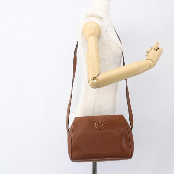 CELINE Circle Shoulder Bag Leather Brown Gold Auth 166332