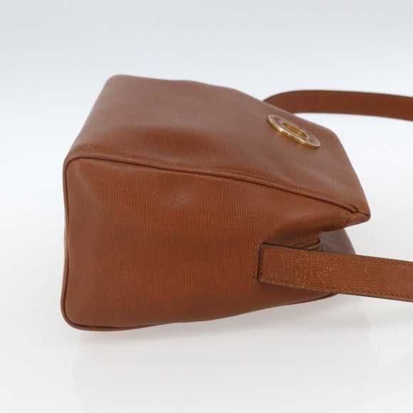 CELINE Circle Shoulder Bag Leather Brown Gold Auth 166332