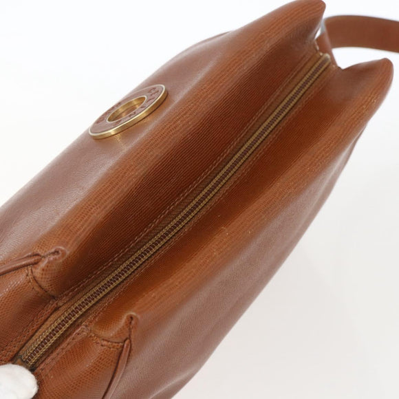 CELINE Circle Shoulder Bag Leather Brown Gold Auth 166332