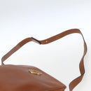 CELINE Circle Shoulder Bag Leather Brown Gold Auth 166332-8