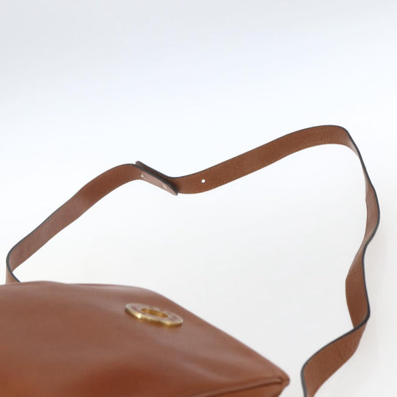 CELINE Circle Shoulder Bag Leather Brown Gold Auth 166332