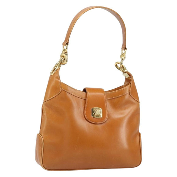 CELINE Shoulder Bag Leather Brown Gold Auth 166334